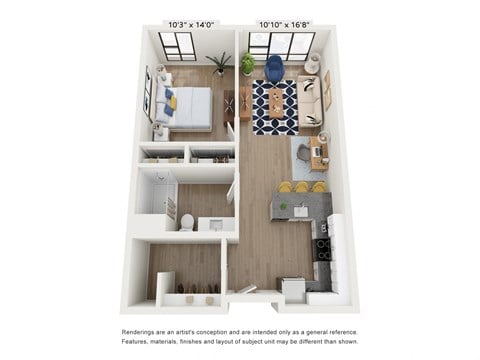 Floor plan for 1 bed, 1 bath, 662 sqft